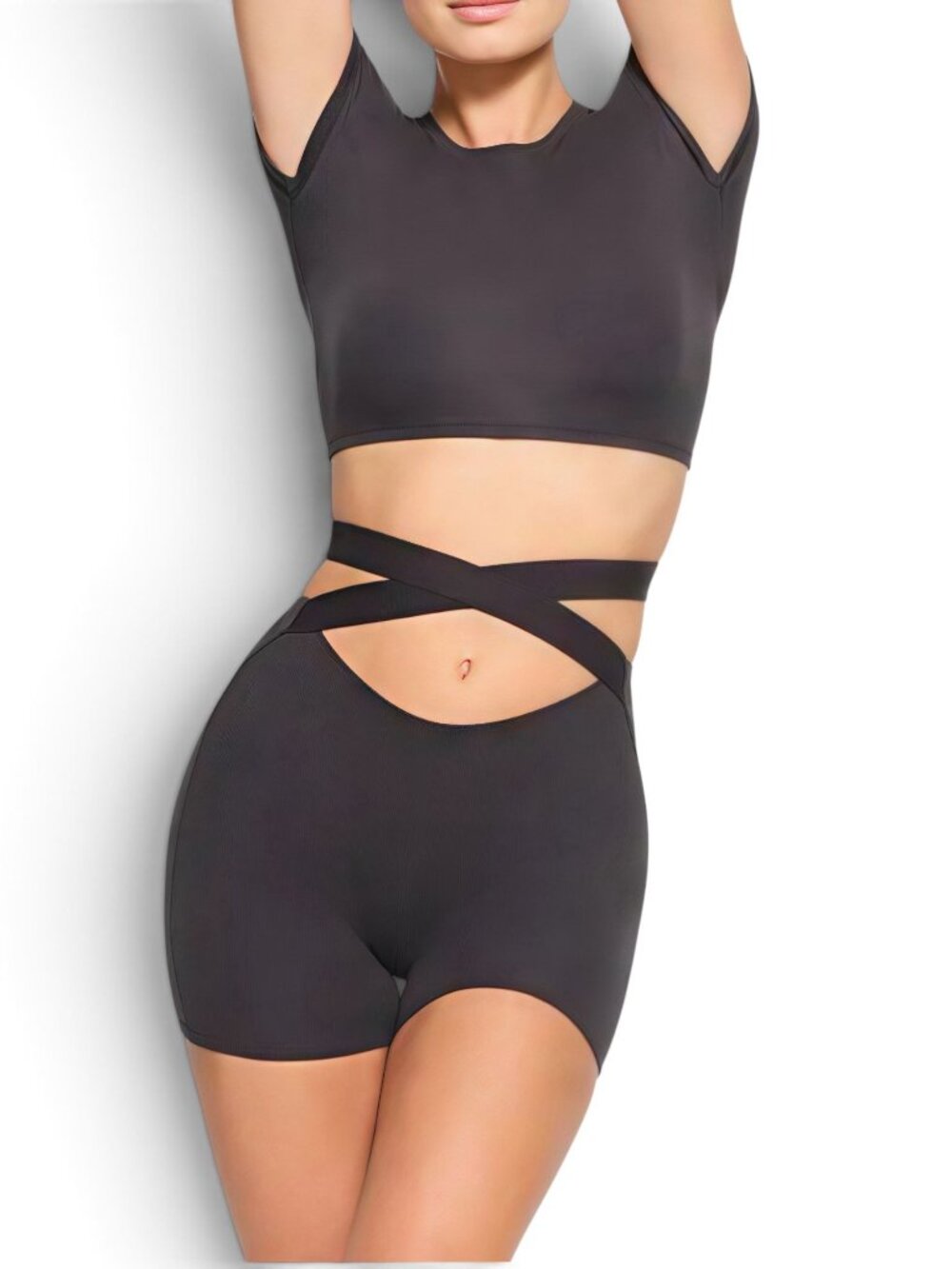 SKIMS Black Criss Cross Wrap Waist Biker Shorts Size S
